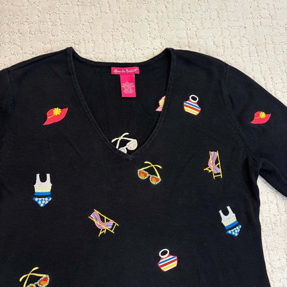 Vintage Alexandra Bartlett Sweater Women's Sz L Black Summer Beach Preppy Casual - Picture 4 of 12
